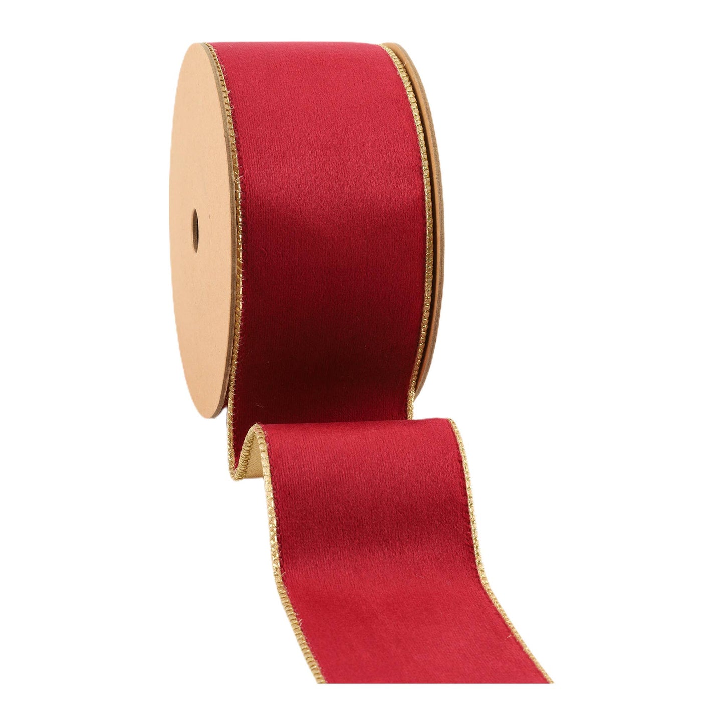 2 1/2" Reversible Classic Velvet Wired Ribbon | Burgundy/Gold | 10 Yard Roll