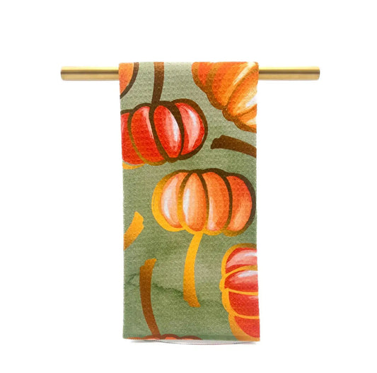 Orange Falling Pumpkins Tea Towel