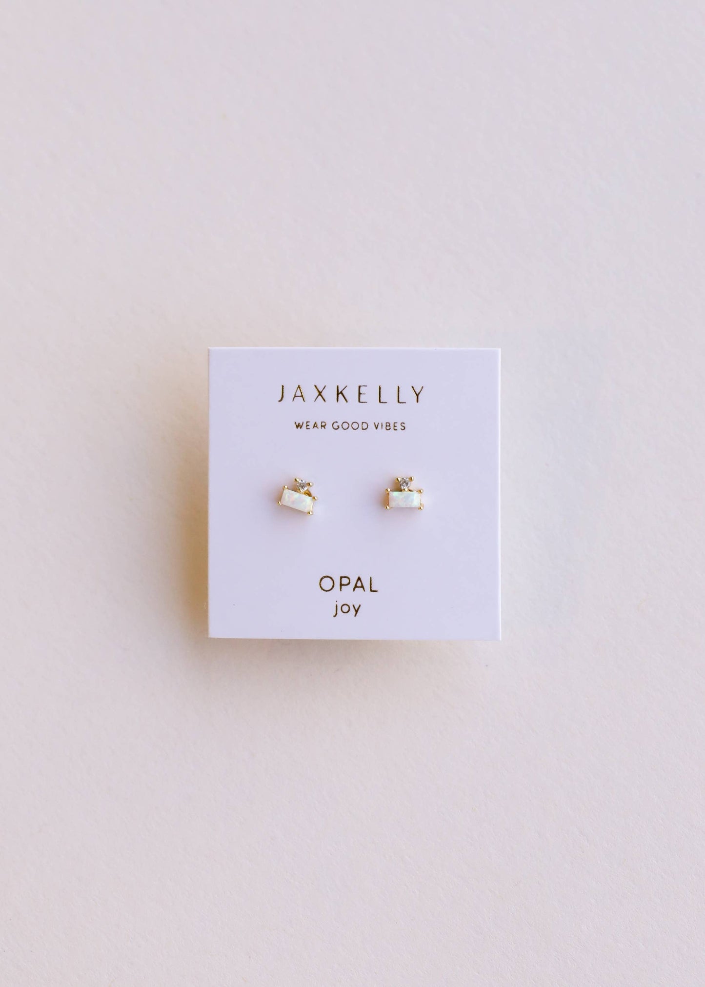 Opal White Double Stud Stack Gold Earrings