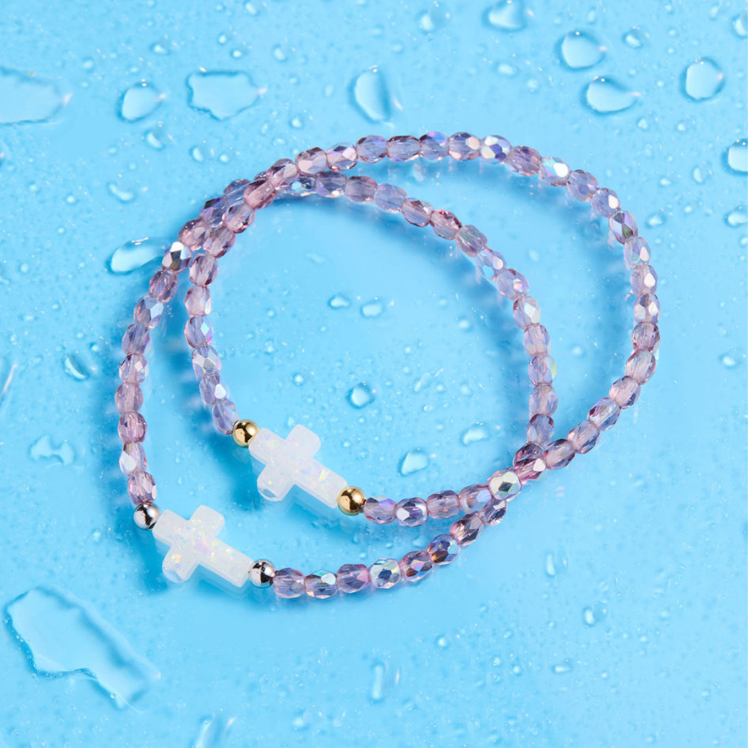 Amethyst Cross Holy Water Beaded Bracelet
