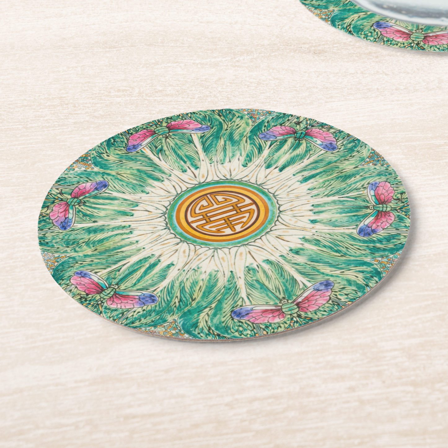 Chinoiserie Bok-Choy Pulp-board Coaster Set of 8 