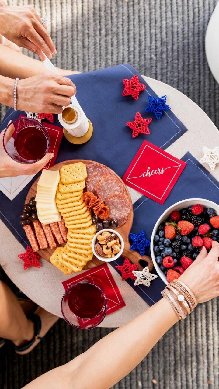 Cotton Cocktail Napkin Roll: The Red Carpet - White "Cheers"