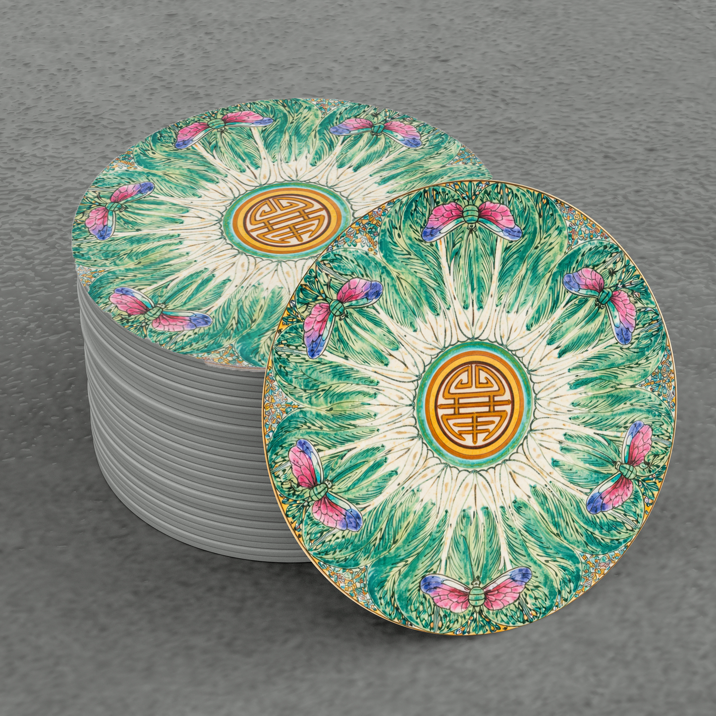 Chinoiserie Bok-Choy Pulp-board Coaster Set of 8 