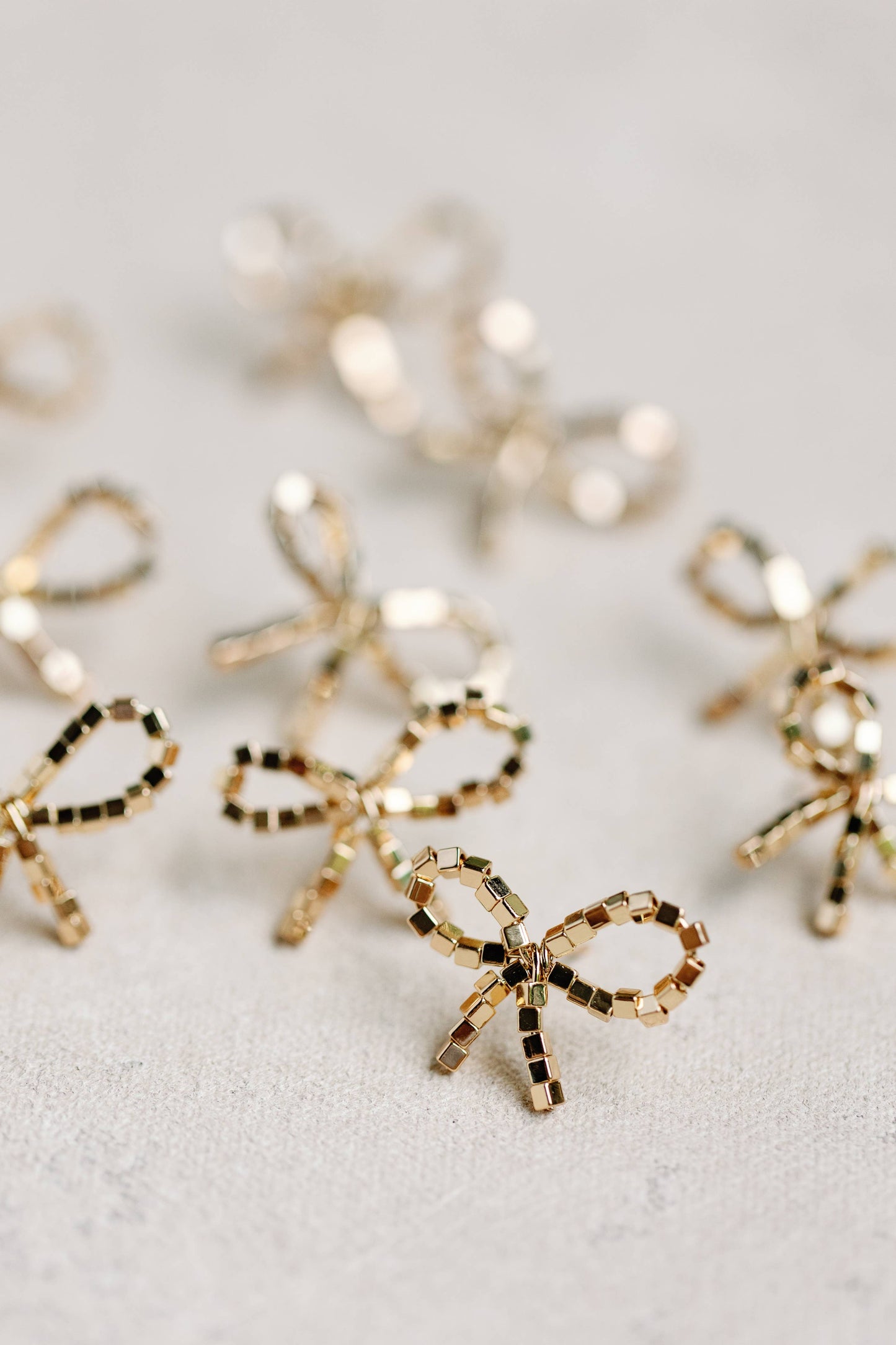 Mini Gold Beaded Bow Holiday Statement Earrings