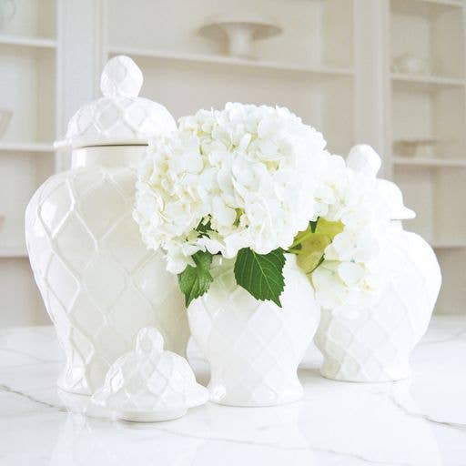White Textured Extra Large Ginger Jar with Lid