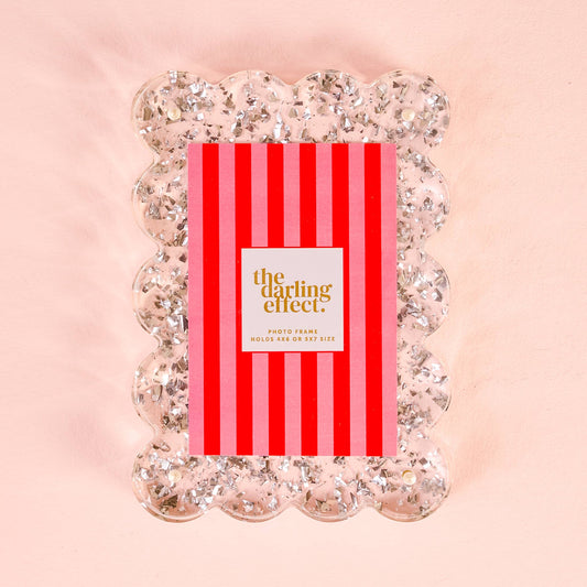 Rectangle Scalloped Acrylic Frame-Silver Glitter