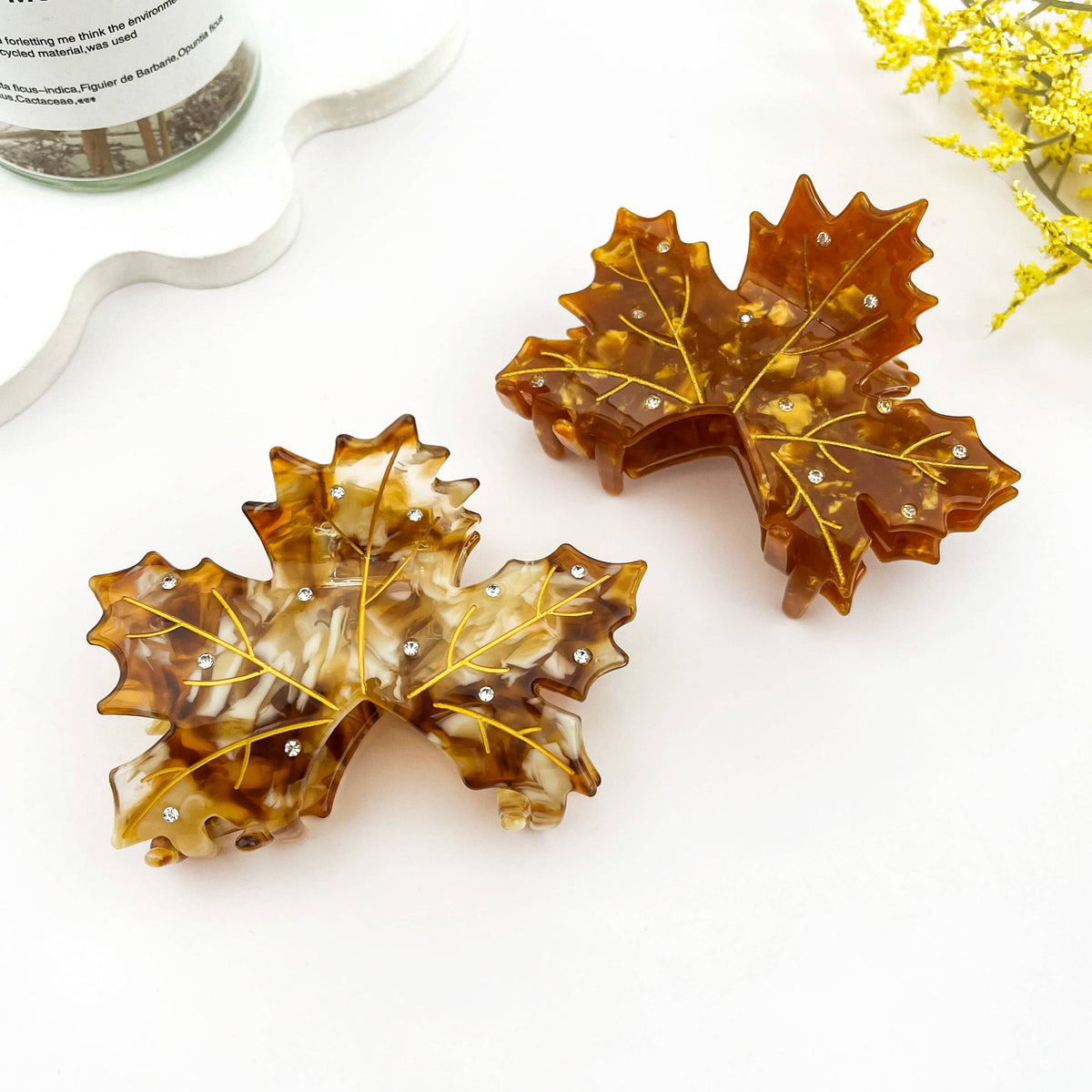Rhinestone Inlaid Autumn Maple Leaf Acetate Hair Claw Clip