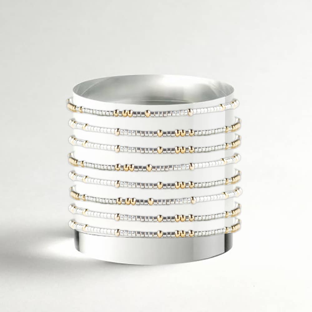 Confetti Beaded Bangle-Silver, Delicate Stacking Bracelets