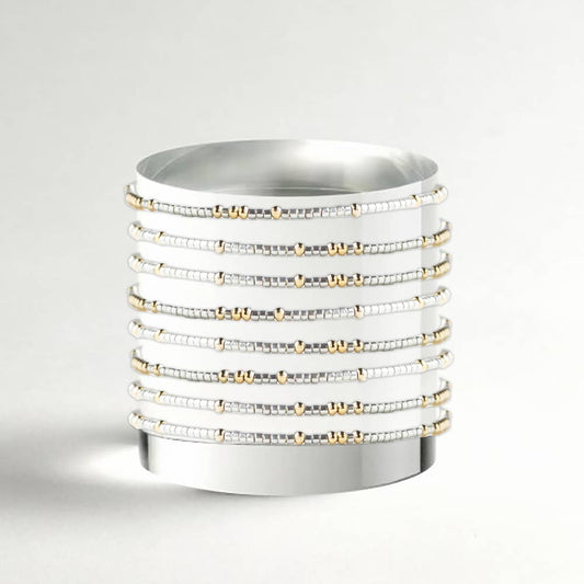 Confetti Beaded Bangle-Silver, Delicate Stacking Bracelets