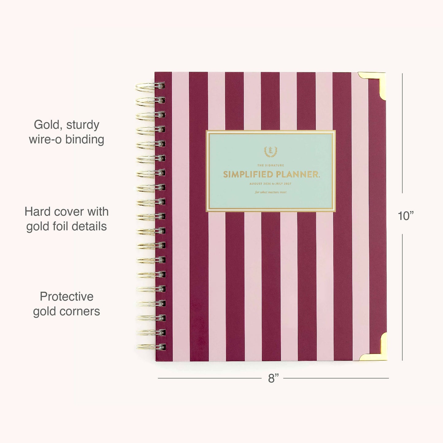 2026-2027 Spiral Weekly Simplified Planner - Berry Stripe