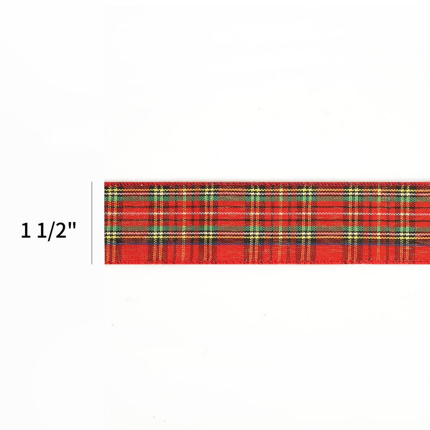 1 1/2" Holiday Wired Ribbon | "Plaid" Red/Black/Gold