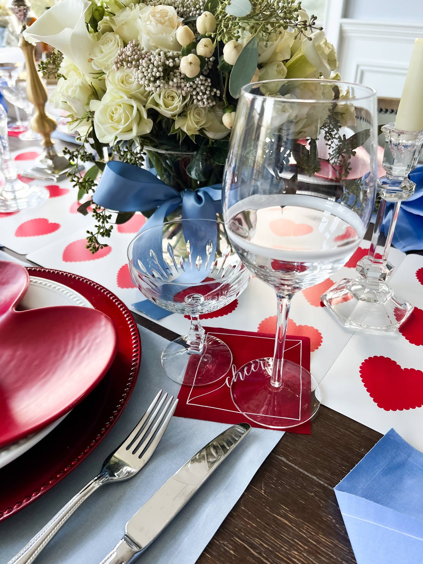 Cotton Cocktail Napkin Roll: The Red Carpet - White "Cheers"