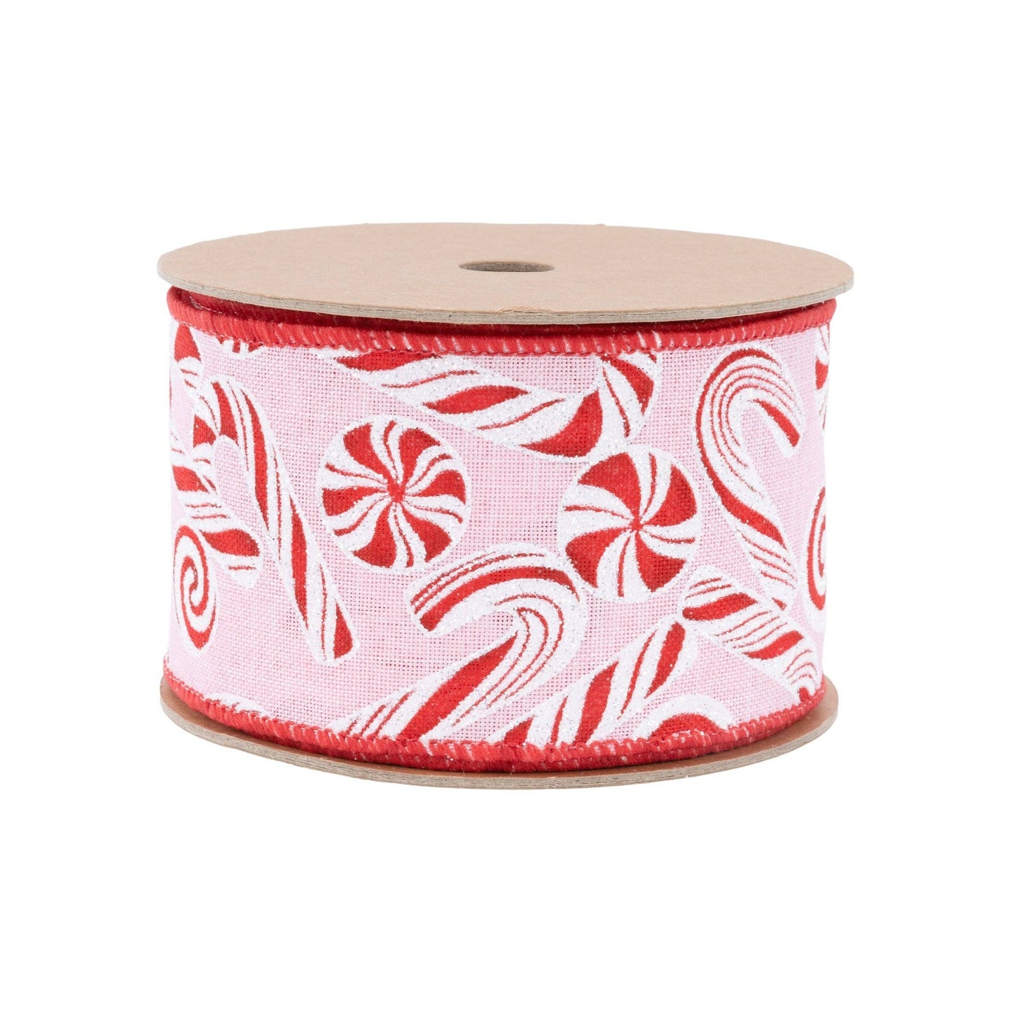 Wired Ribbon Peppermint Candies on Pink 10 Yard Roll