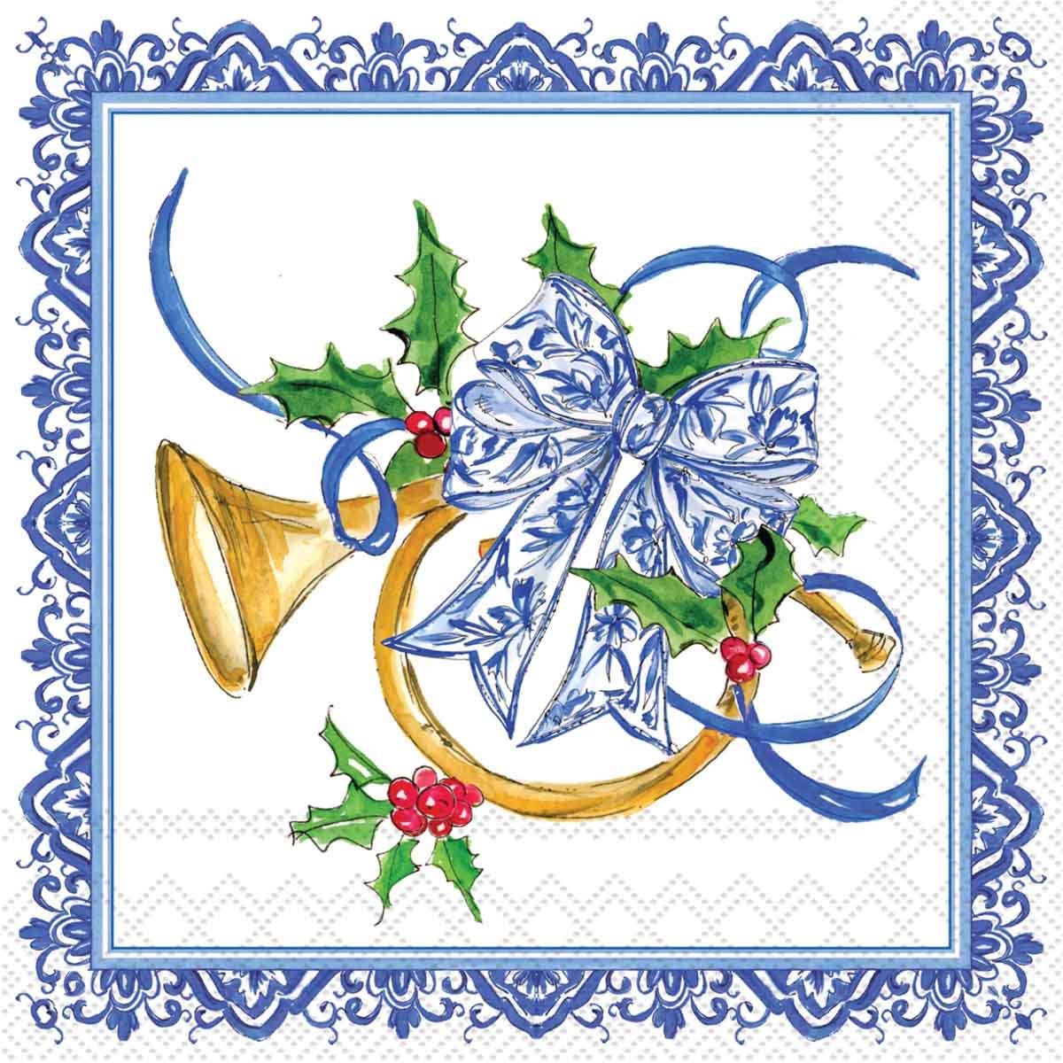 Paper Cocktail Napkins 20 Ct Blue Angels Horn Rosanne Beck