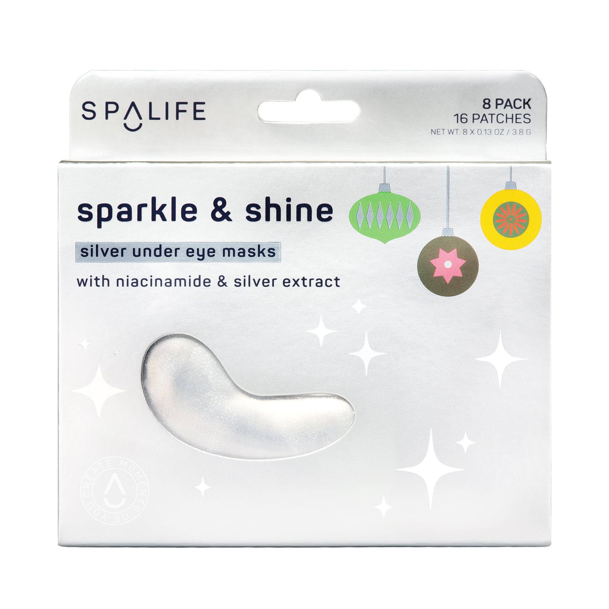Christmas Holiday Sparkle & Shine Silver Undereye Patches  | 8 Pk