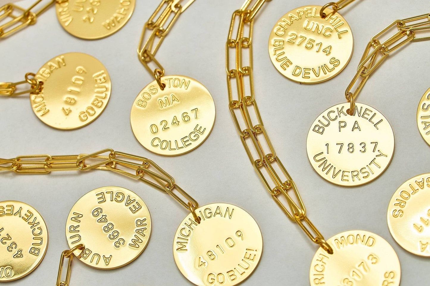 College Tag Charm Necklace - 18k Gold Plated Paper Clip Chain