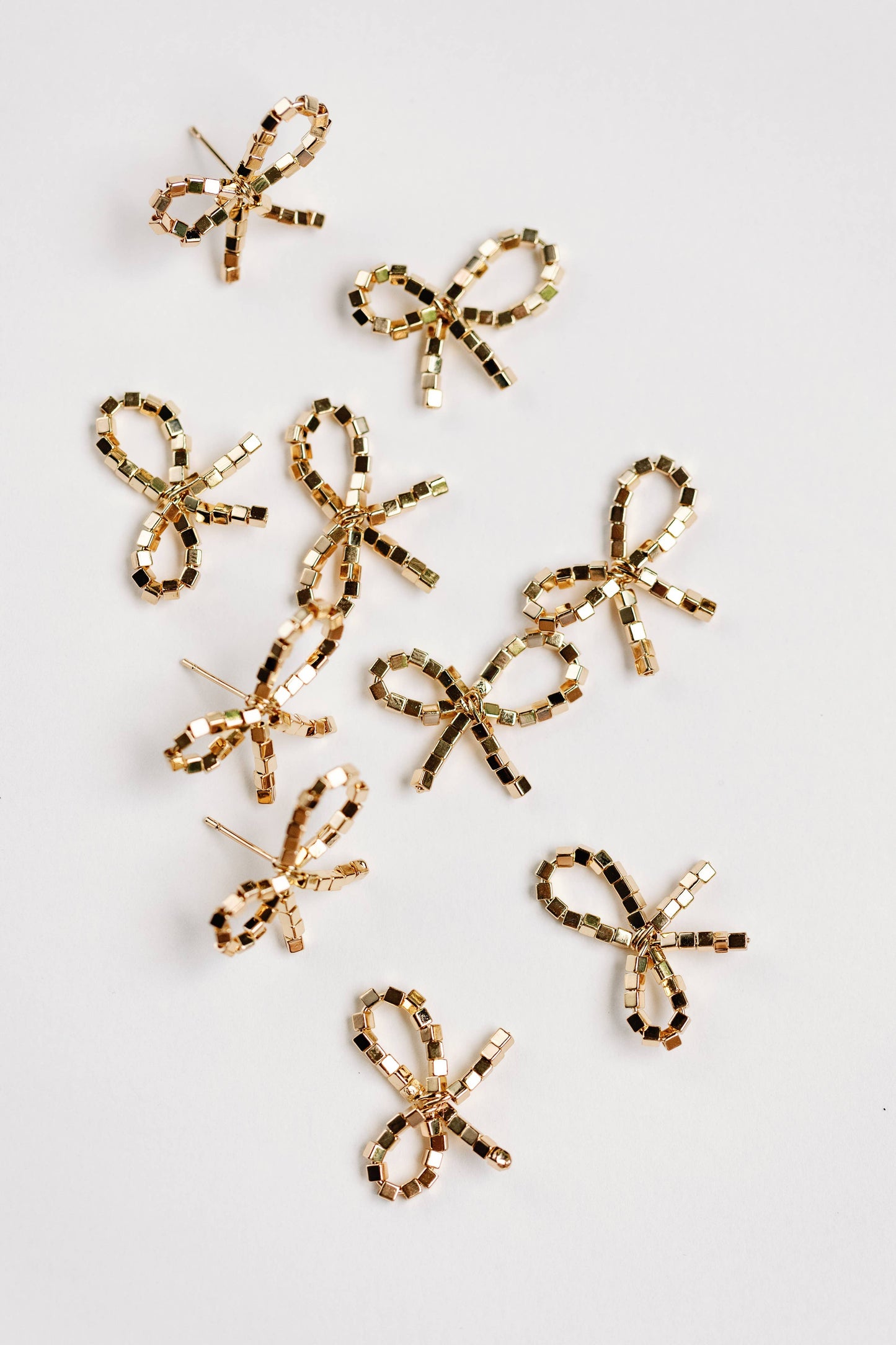 Mini Gold Beaded Bow Holiday Statement Earrings