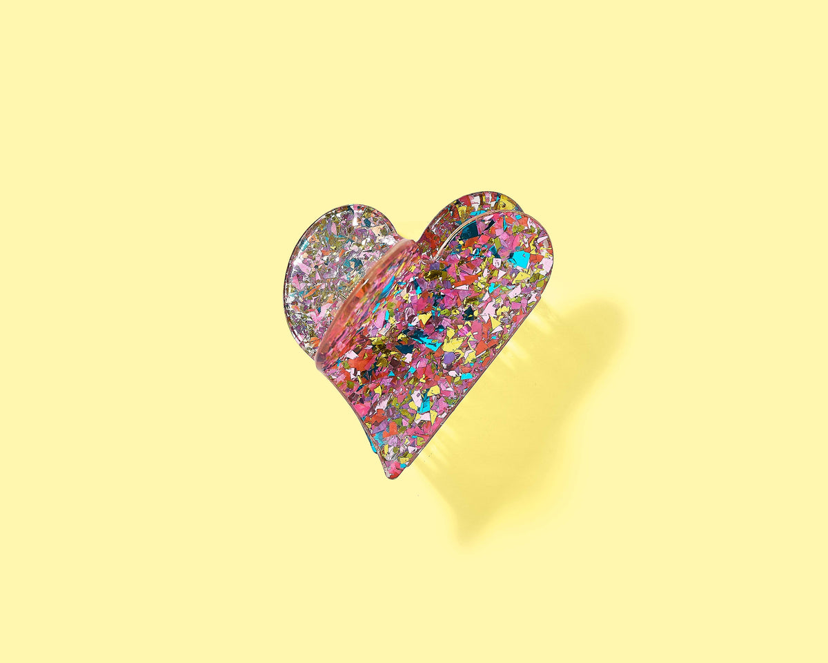 Claw Hair Clip - Medium - Heart - Pink + Confetti