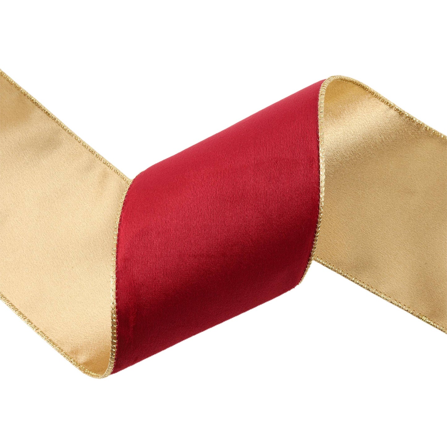 2 1/2" Reversible Classic Velvet Wired Ribbon | Burgundy/Gold | 10 Yard Roll