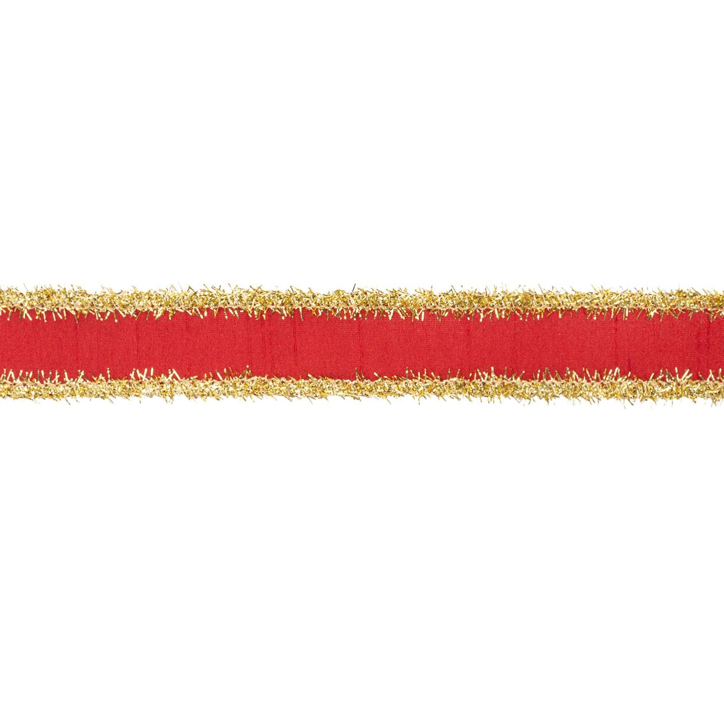 Wired Dupioni Ribbon Red with Gold Tinsel Edging 10yd