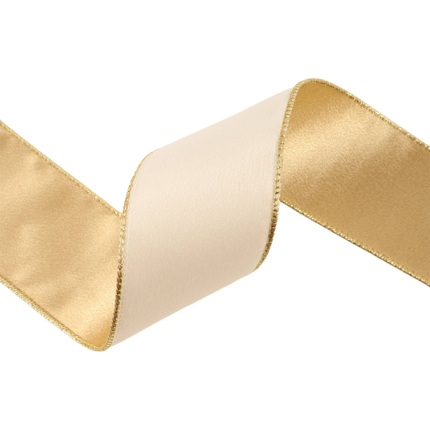 2 1/2" Reversible Classic Velvet Wired Ribbon | Ivory/Gold | 10 Yard Roll