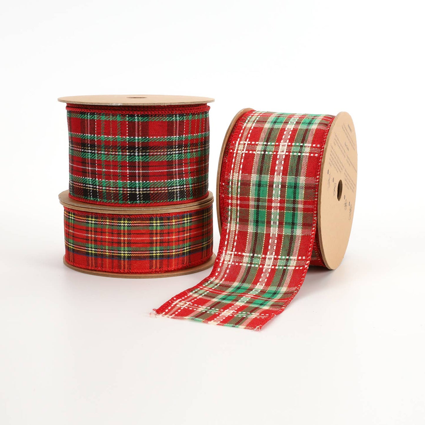 1 1/2" Holiday Wired Ribbon | "Plaid" Red/Black/Gold