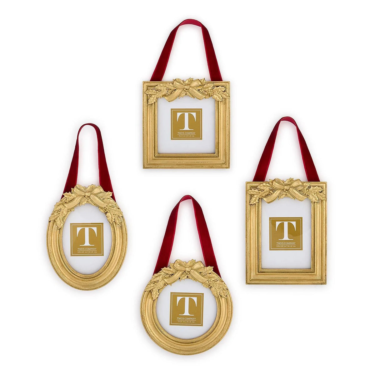Gold Ornate Frame Ornament with Velvet Ribbon