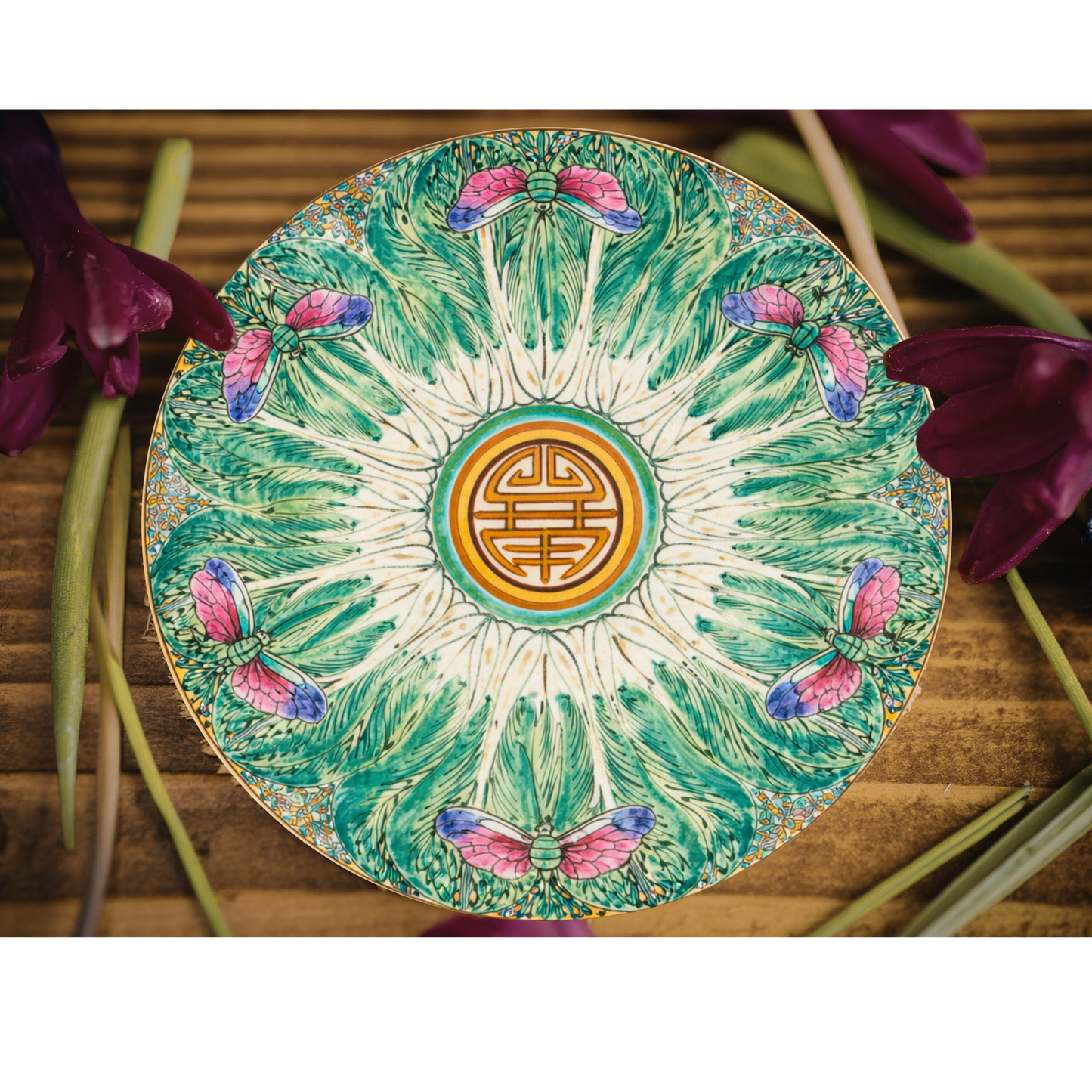 Chinoiserie Bok-Choy Pulp-board Coaster Set of 8 