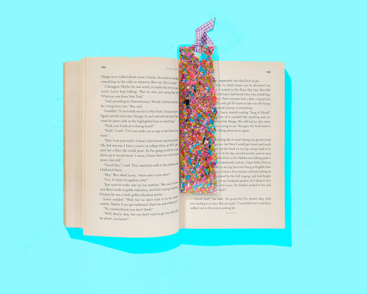 Bookmark - Happy Confetti + Purple Gingham Ribbon
