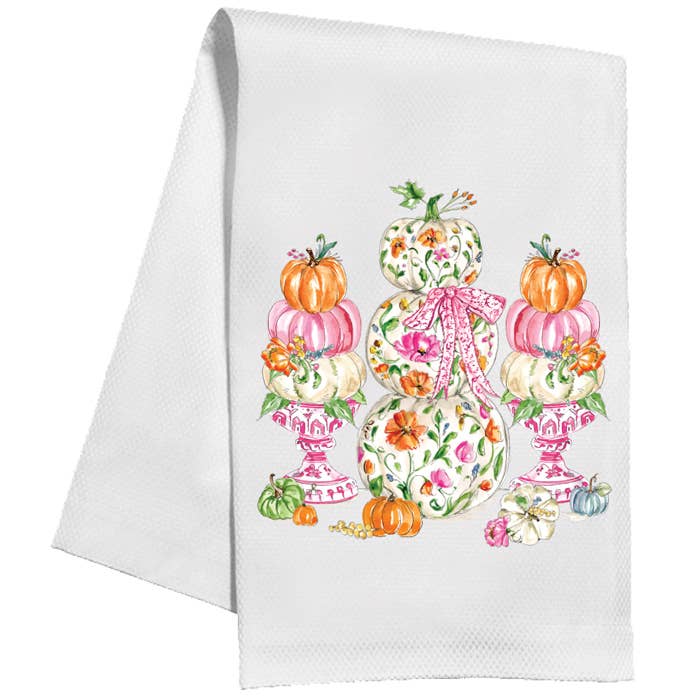 Pink Chinoiserie with Pink & Orange Pumpkins Kitchen Towel
