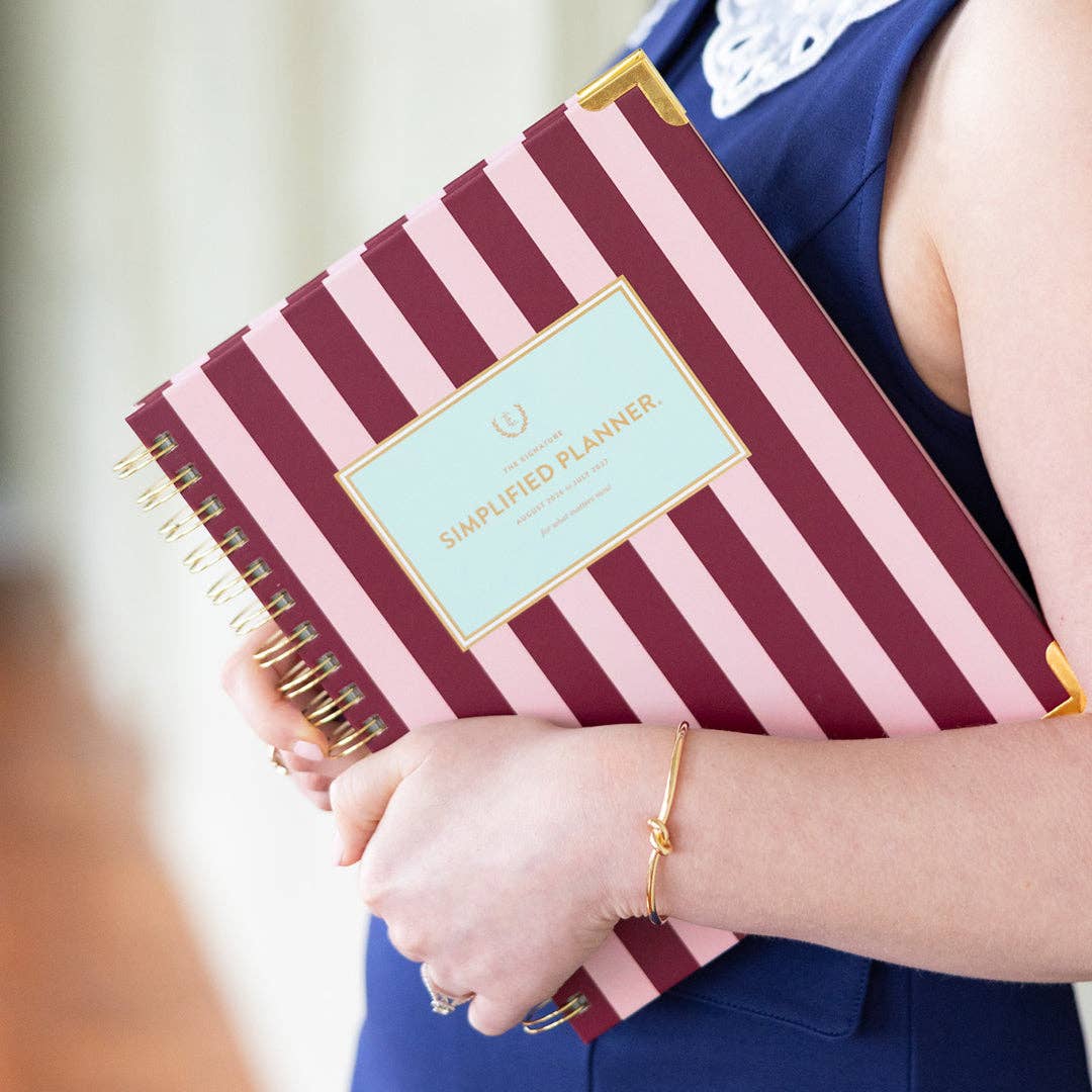 2026-2027 Spiral Weekly Simplified Planner - Berry Stripe