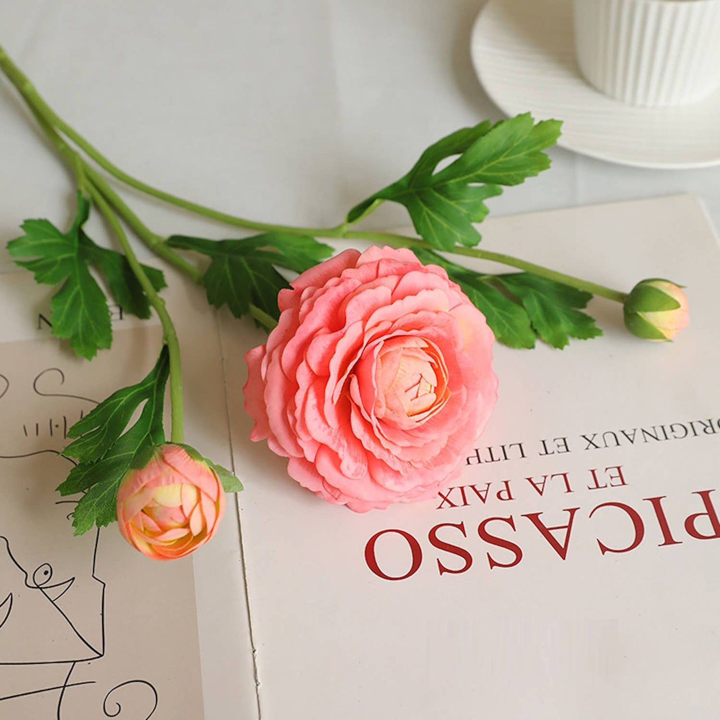 18" Real Touch Ranunculus with 2 Buds