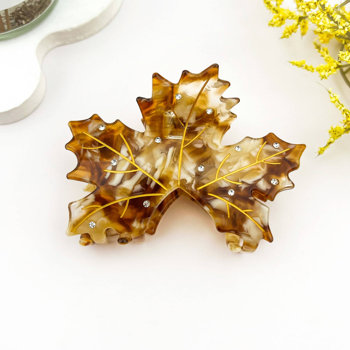 Rhinestone Inlaid Autumn Maple Leaf Acetate Hair Claw Clip