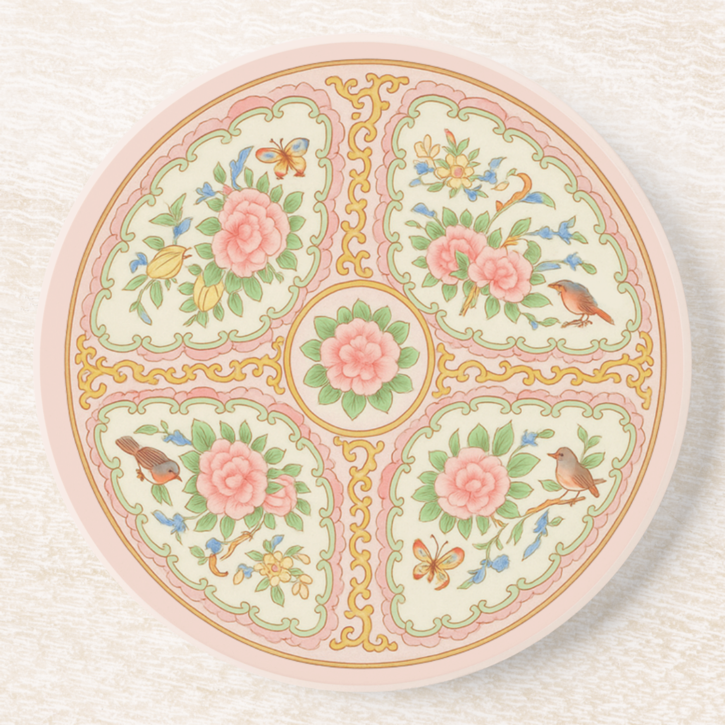 Pink Antique Rose Floral Cork Back Coaster Set of 2