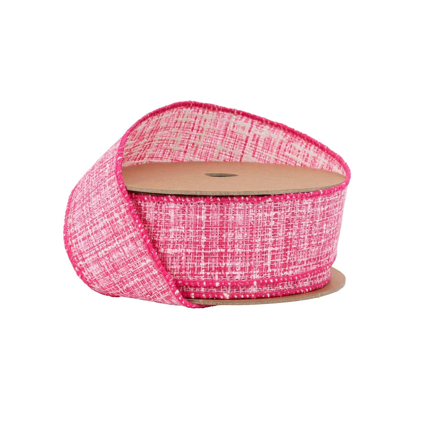 Faux Tweed Pink and White Wired Ribbon 10 Yard Roll