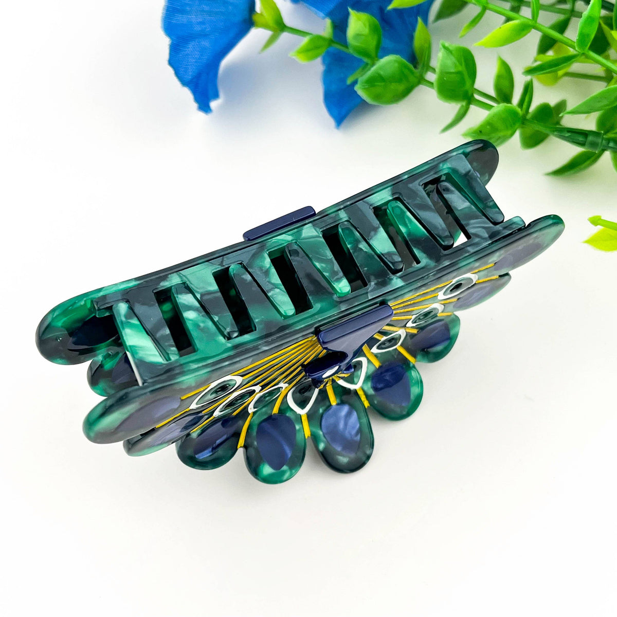 Spread-Wing Peacock Animal Acetate Hair Claw Clip