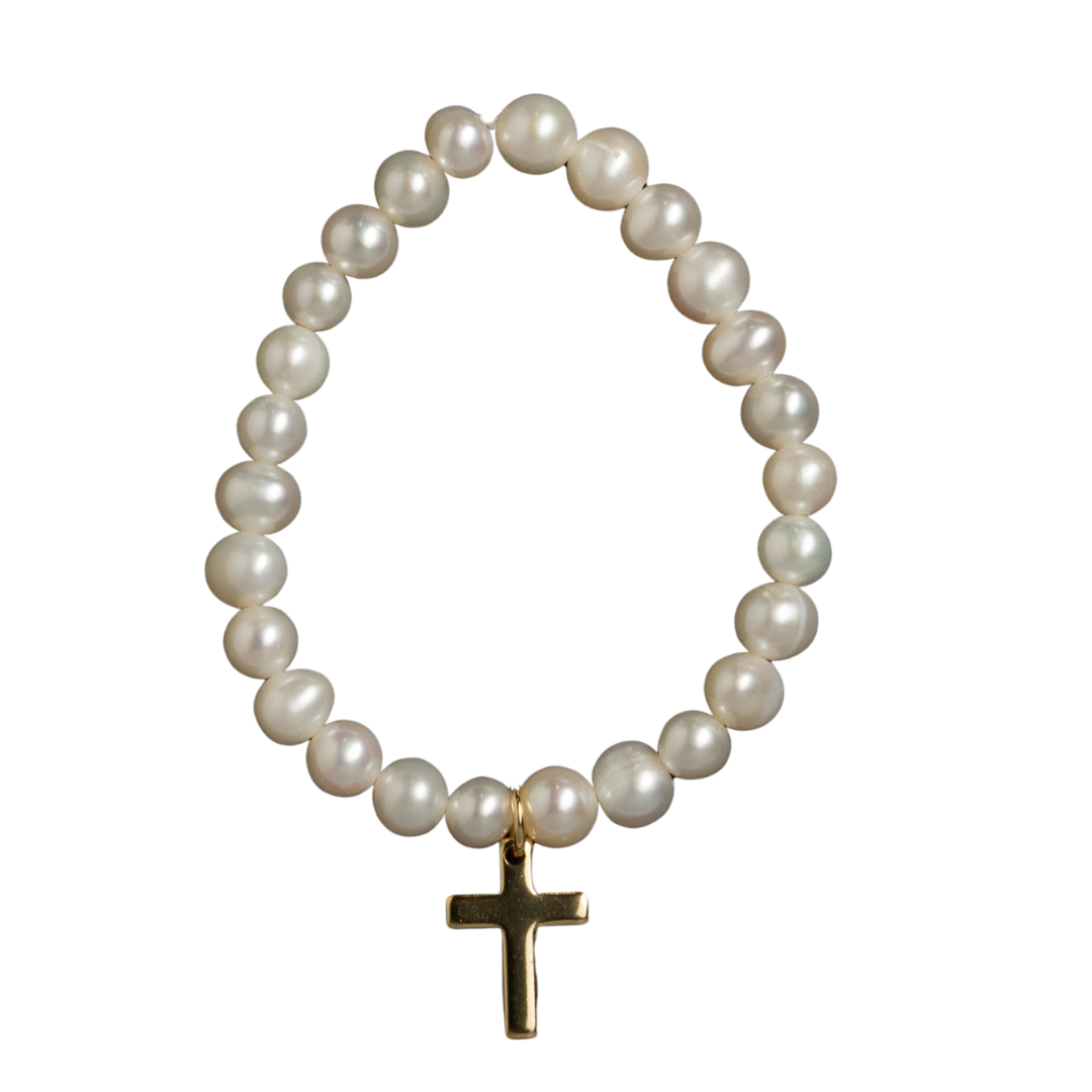 Baby Bird Pearl Bracelet with Cross