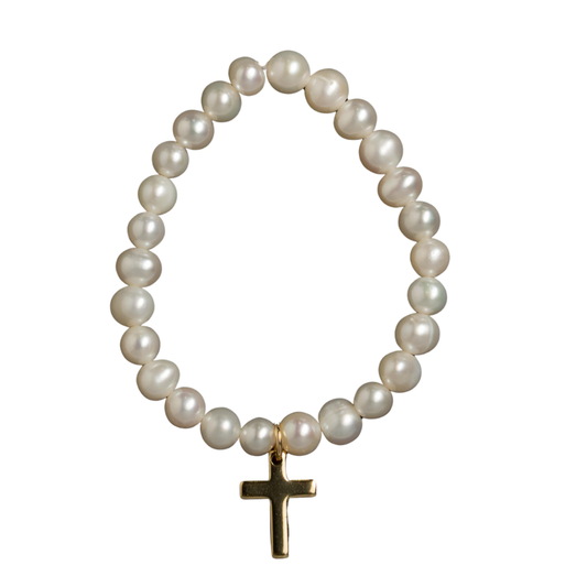 Baby Bird Pearl Bracelet with Cross