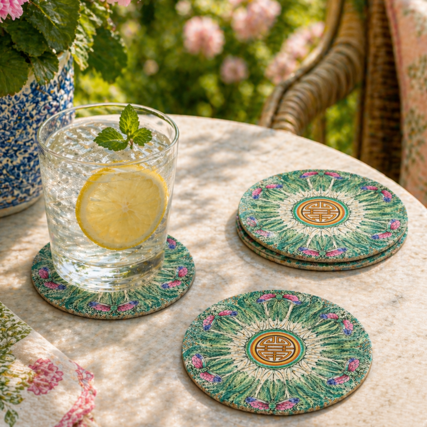 Chinoiserie Bok-Choy Pulp-board Coaster Set of 8 