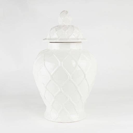 White Textured Extra Large Ginger Jar with Lid