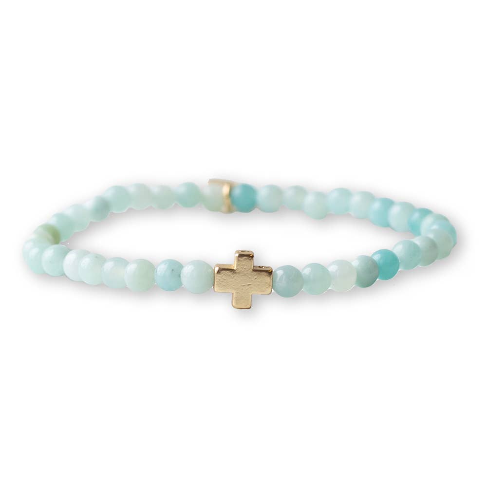 Faith Over Fear Cross Bracelet, 4mm-Amazonite | Christian