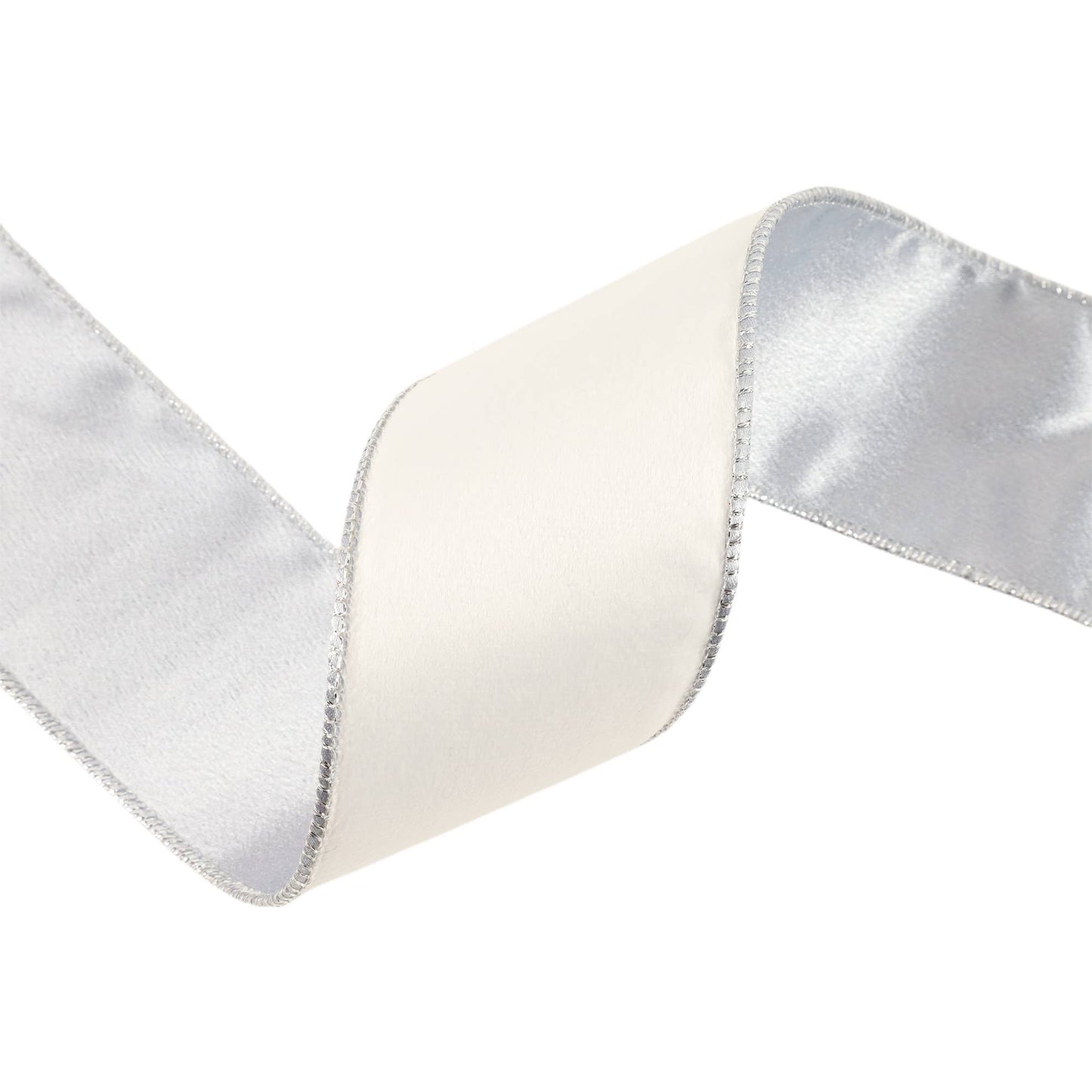 2 1/2" Reversible Classic Velvet Wired Ribbon | White/Silver | 10 Yard Roll