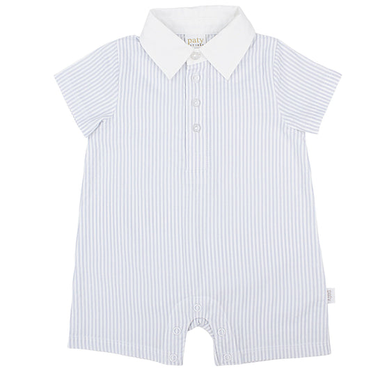 Paty Organic Cotton Seersucker Baby Boy Shortall with Collar