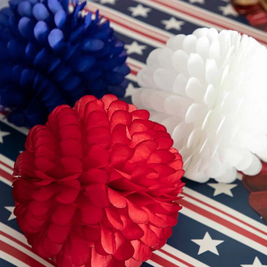 Honeycomb Patriotic Ruffled Balls, Set of 3