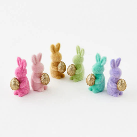 Flocked Bunny with Gold Egg