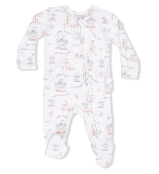 Carousel with Bows - 2 Way Ruffle Back Zipper Footie