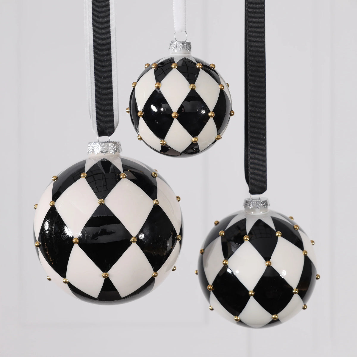 4" Black and White Harlequin Jewel Glass Ornament