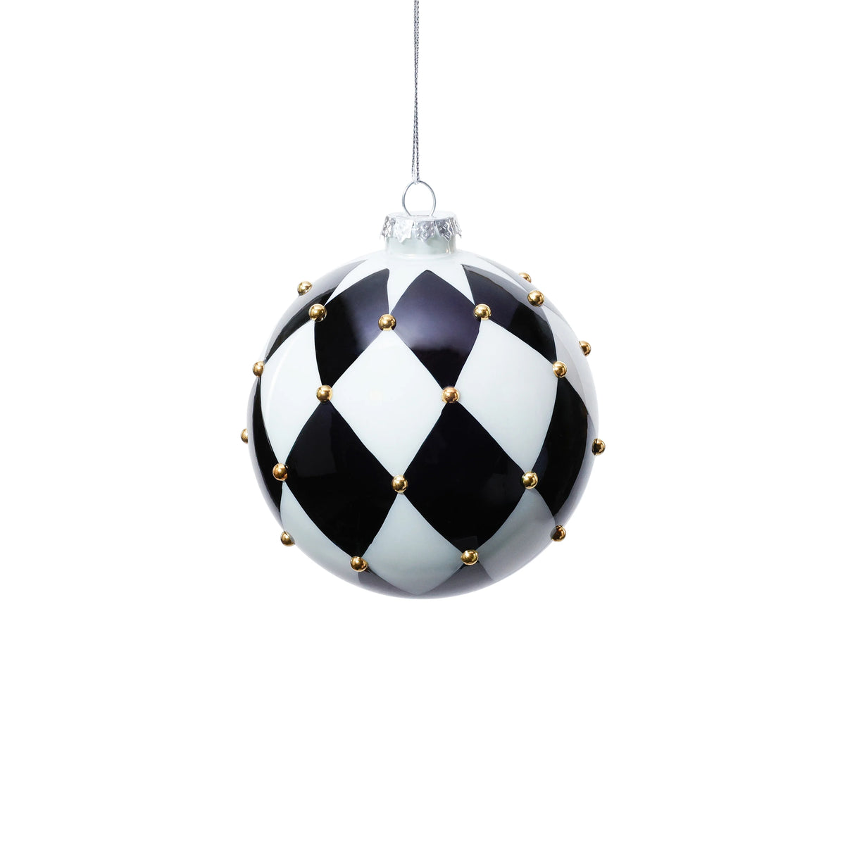 4.7" Black and White Harlequin Jewel Glass Ornament