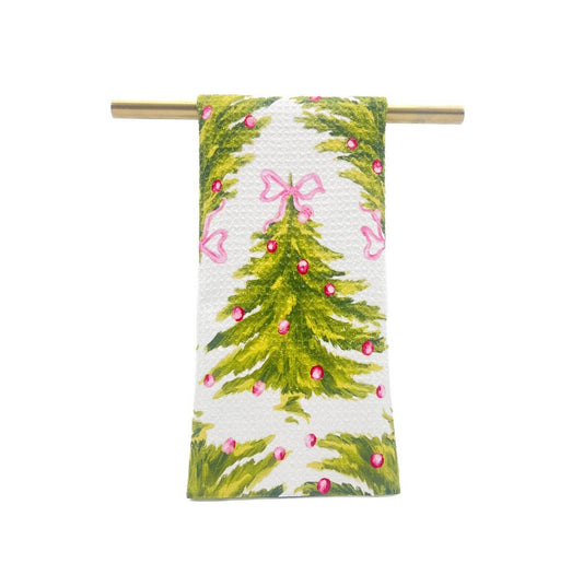 Pink Bow Trees Tea Towel