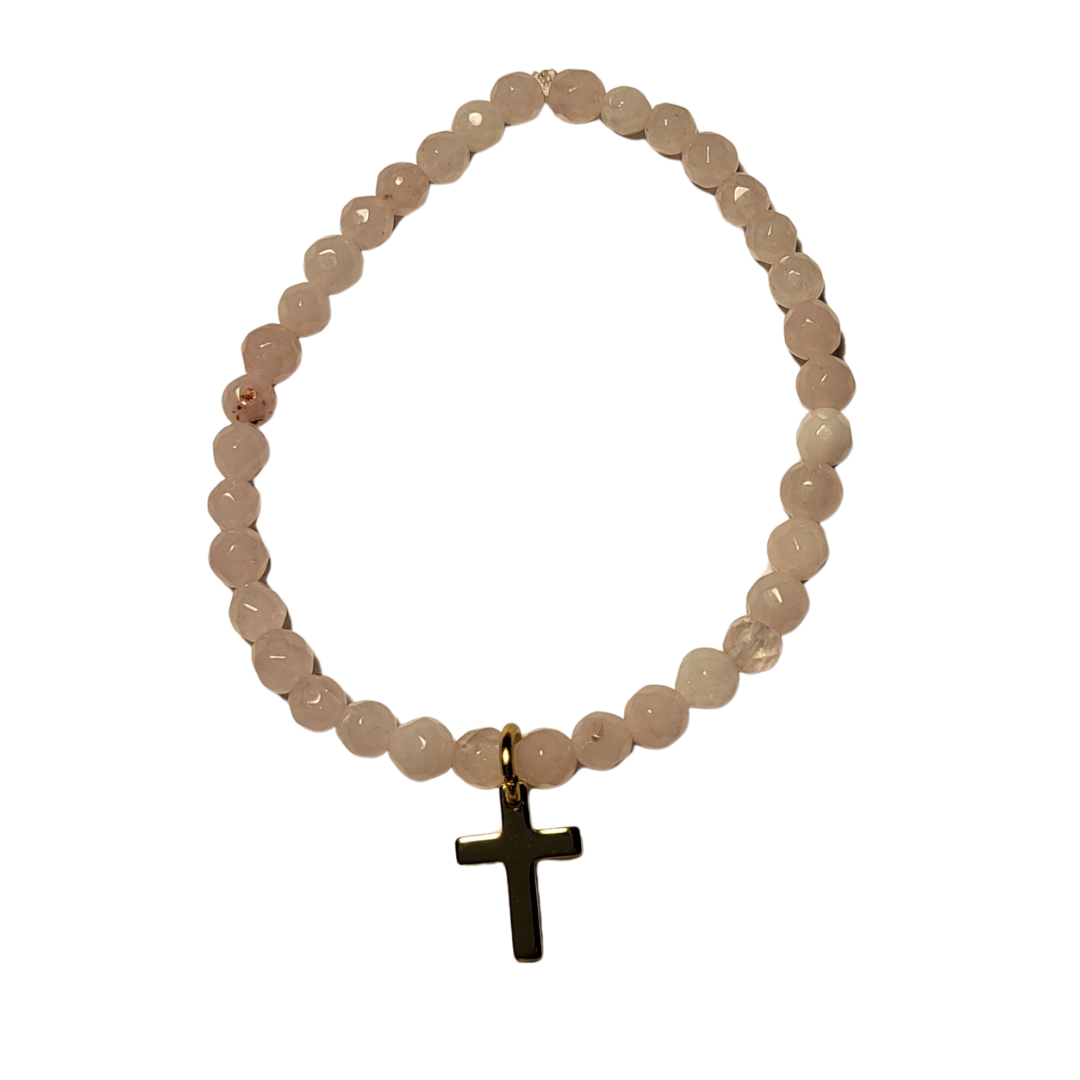 Baby Bird Pink Agate, Cross Bracelet
